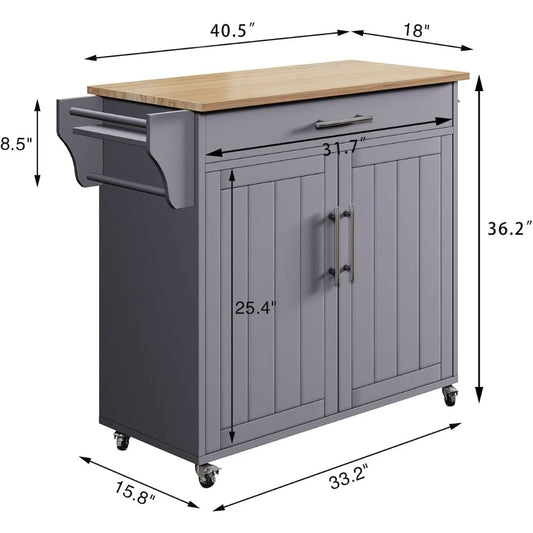 41 Inch Wooden Kitchen Storage Island Cart with Spice Rack
