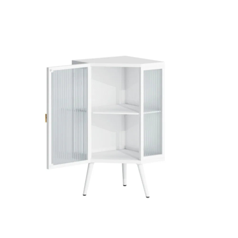 22.25 Inch Floor Corner Cabinet with Tempered Glass Door and Storage Shelves for Bathroom Living Room Bedroom White