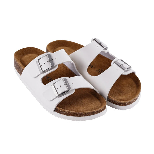 Fashionable Women's Cork Slippers with Double Buckle Design