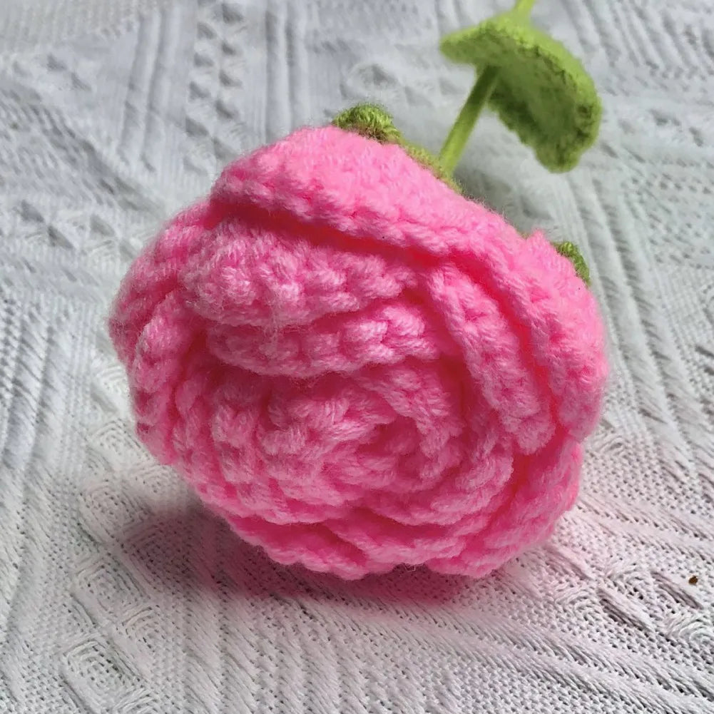 6 Pieces Multi Color DIY Knitting Rose Flower Bouquet Hand Knitted Fake Flowers Crochet Floral Arrangement