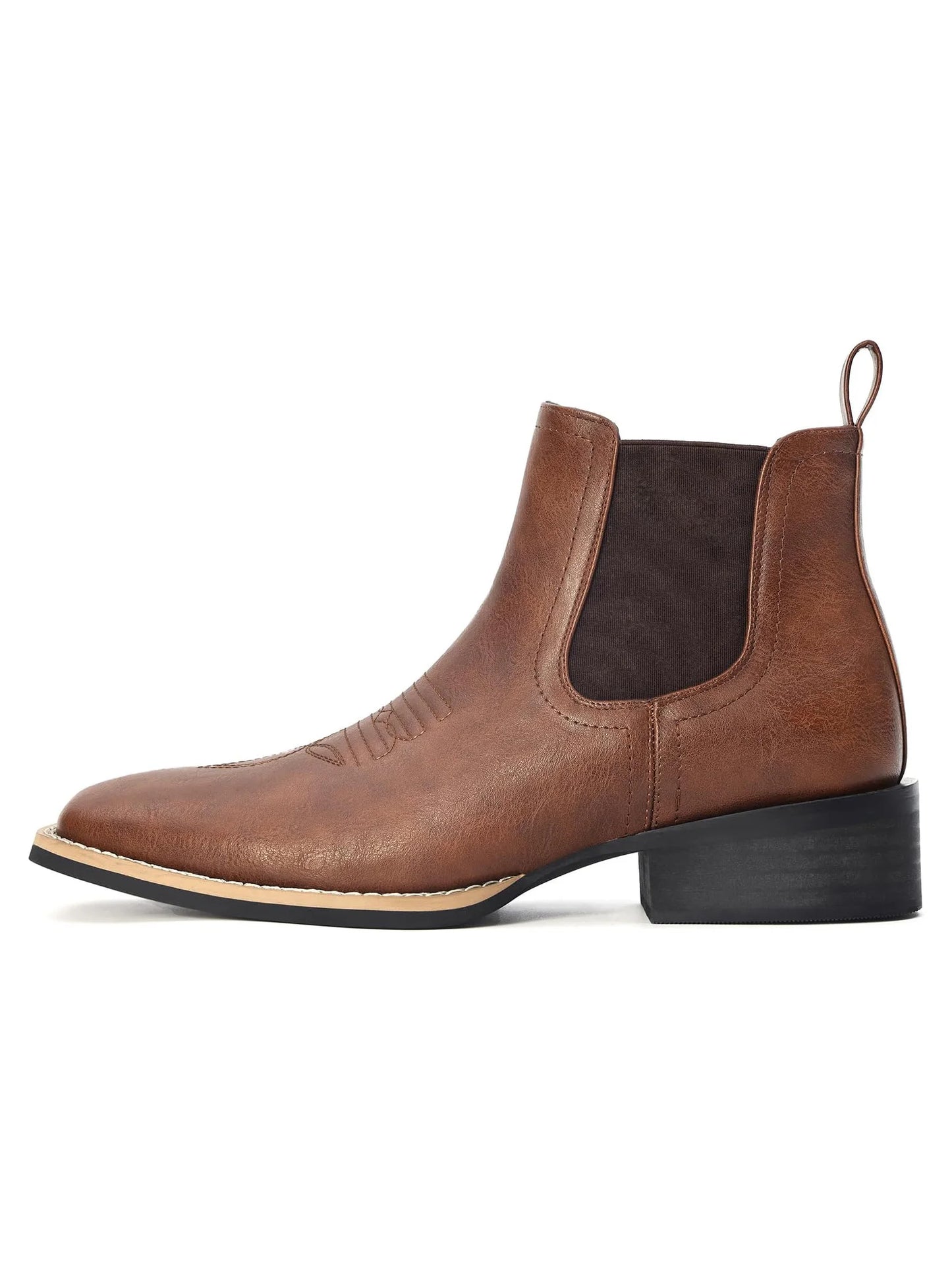 Western Cowboy Boots for Men Mens Square Toe Chelsea Boots Ankle Cowboy Boots for Men Casual Retro Stylish Brown