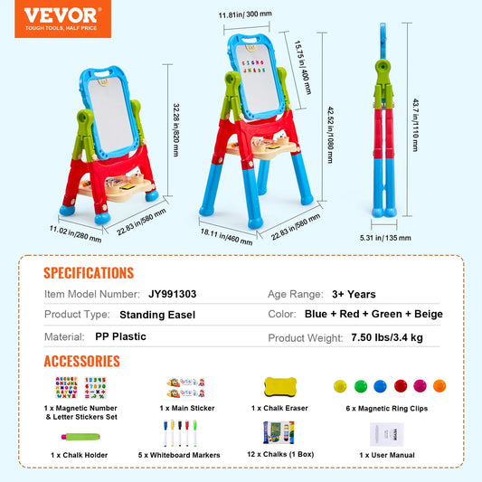 Vevor Children Magnetic Drawing Board with Chalkboard Art Easel Colorful Graffiti Drawing Toys Gift for Kids