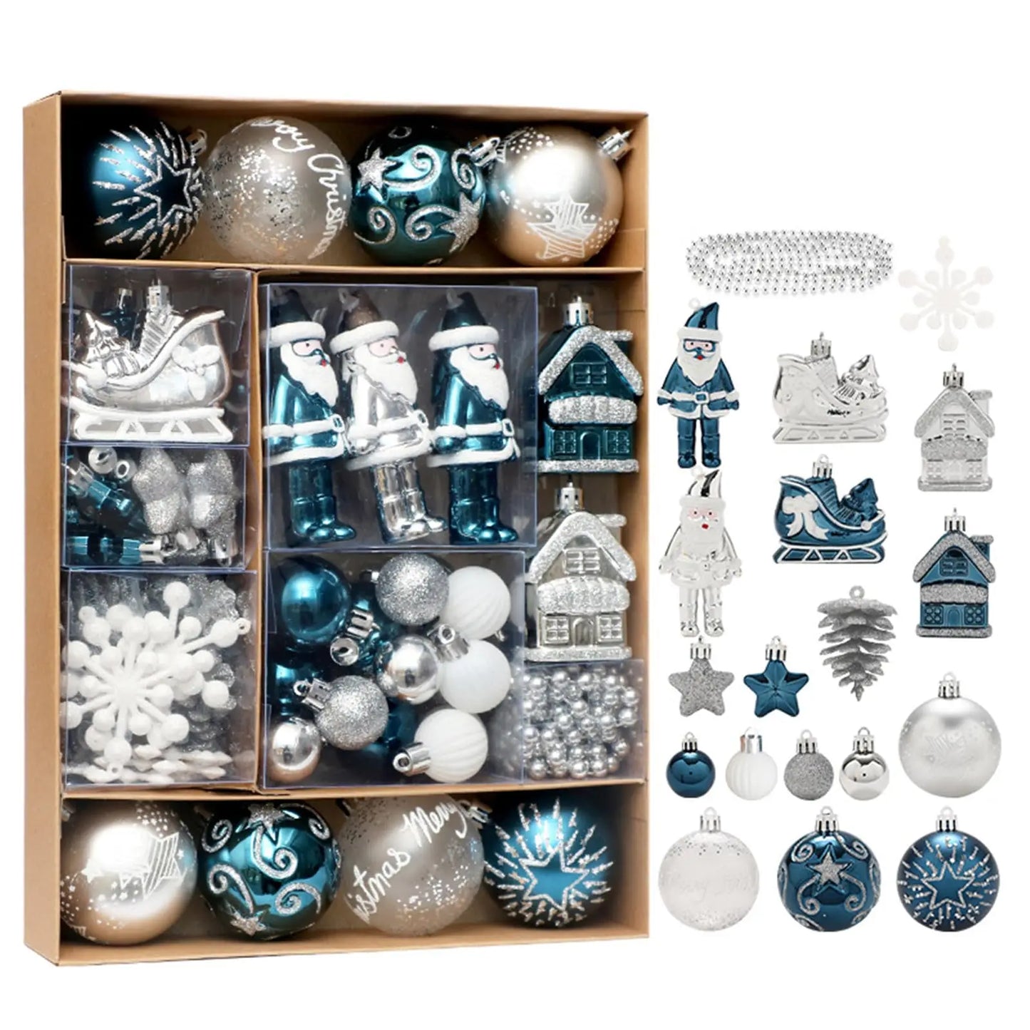 50 Pieces Christmas Ball Ornaments Set for Tree Decorations in Champagne Blue Black and Wine Red