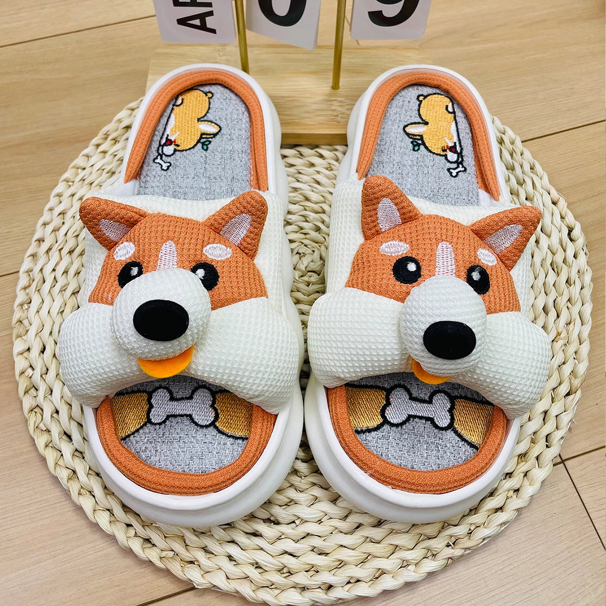 Lucky Bean Cute Corgi Slippers Women Men Home Breathable