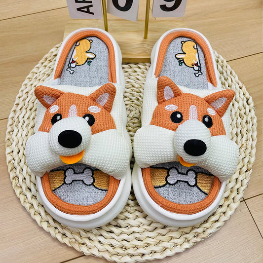 Lucky Bean Cute Corgi Slippers Women Men Home Breathable