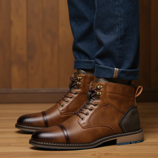 Size 8-13 Retro Men Boots 2025 Fashion Comfortable Spring Leather Boots
