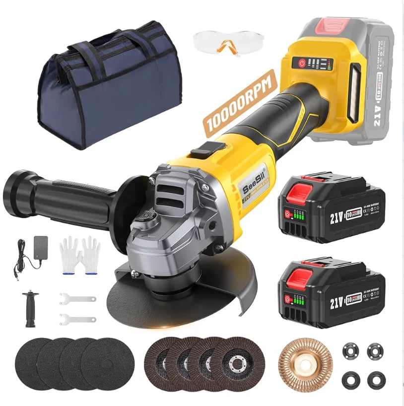 Seesii 21V Brushless Angle Grinder Cordless Cutting Polishing Tool