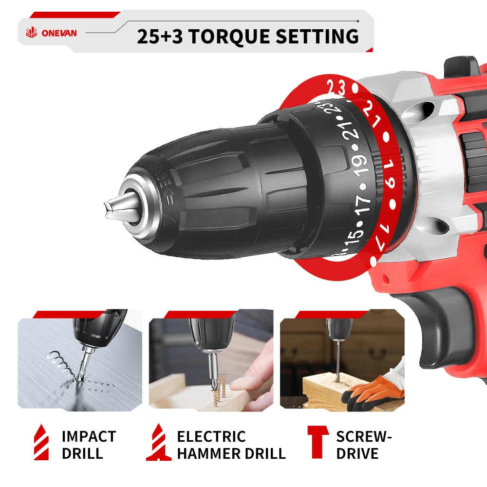 Onevan 10mm Cordless Electric Drill Driver Rechargeable Impact Hammer Drill for Makita Battery Pin