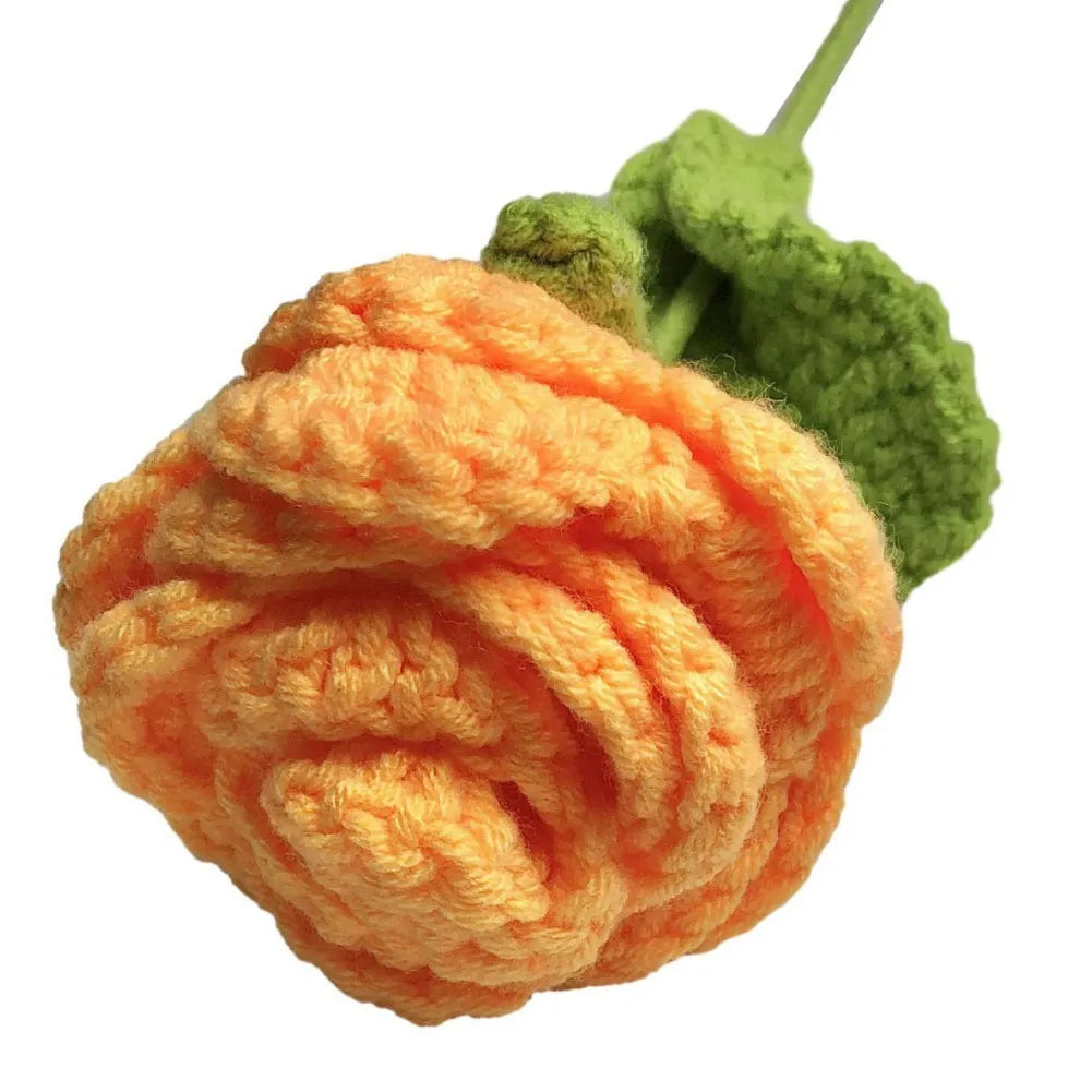 6 Pieces Multi Color DIY Knitting Rose Flower Bouquet Hand Knitted Fake Flowers Crochet Floral Arrangement