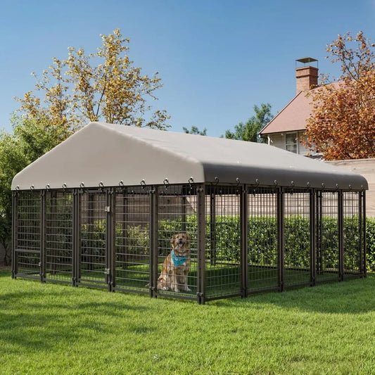 10X10FT Large Dog Kennel Outside Heavy Duty Outdoor Dog Cage with Roof and Double Lock Security Spacious Design