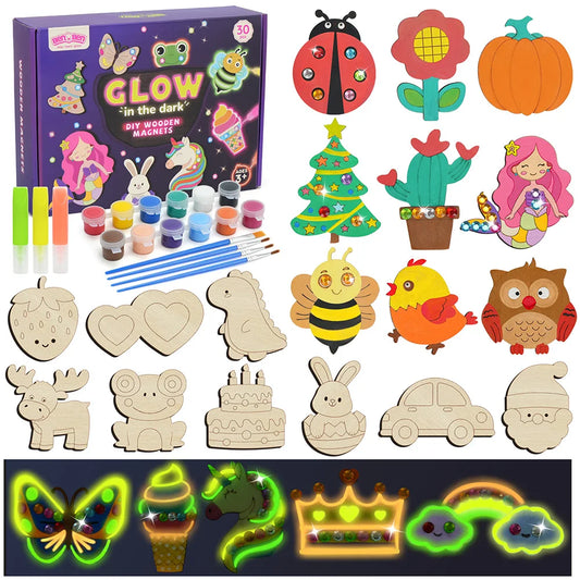 DIY Wooden Magnets Kids Craft Kit Glow In The Dark