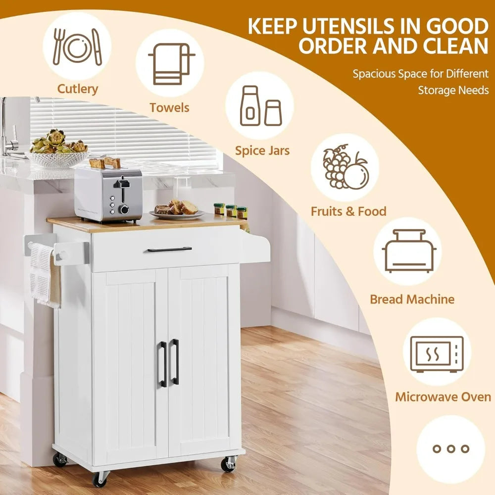 Bamboo Top Rolling Kitchen Cart by Unknown Brand with Storage