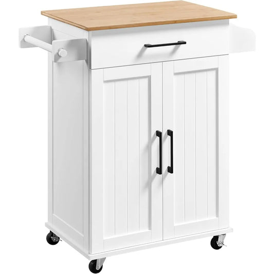 Bamboo Top Rolling Kitchen Cart by Unknown Brand with Storage