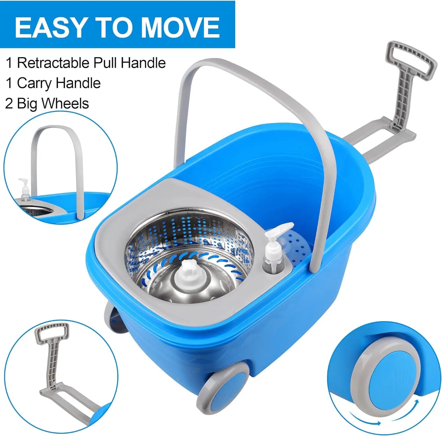 Blue Spin Mop Bucket Sets 61" Extended Handle