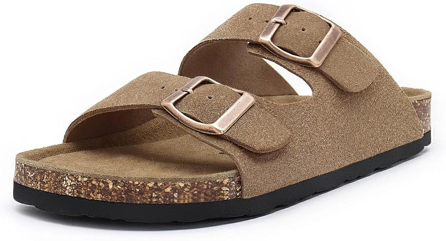 Women's Adjustable Cork Footbed Slide Sandals with Arch Support