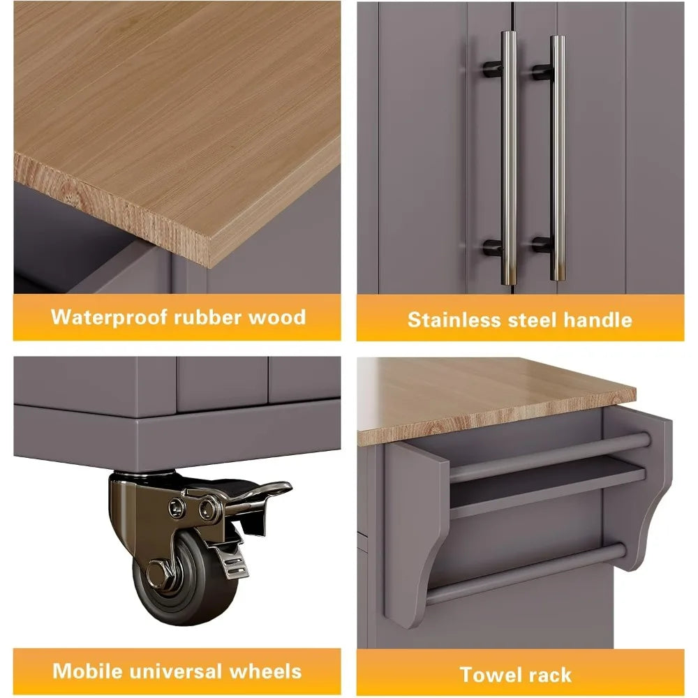 41 Inch Wooden Kitchen Storage Island Cart with Spice Rack