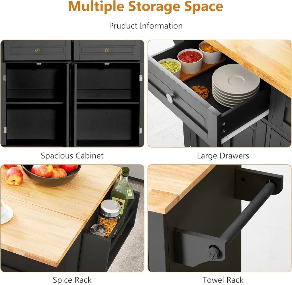 RBX Kitchen Cart with Wood Top and Drop Leaf Breakfast Bar