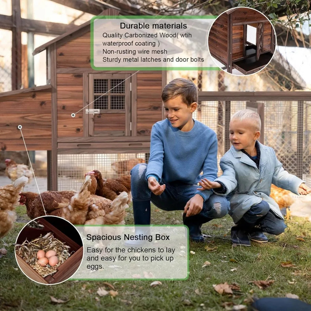 Large Wooden Chicken Coop 160 Inch Outdoor Chicken Cages and Run with Nesting Boxes for 2 to 8 Chickens Hen Run Poultry Pet House