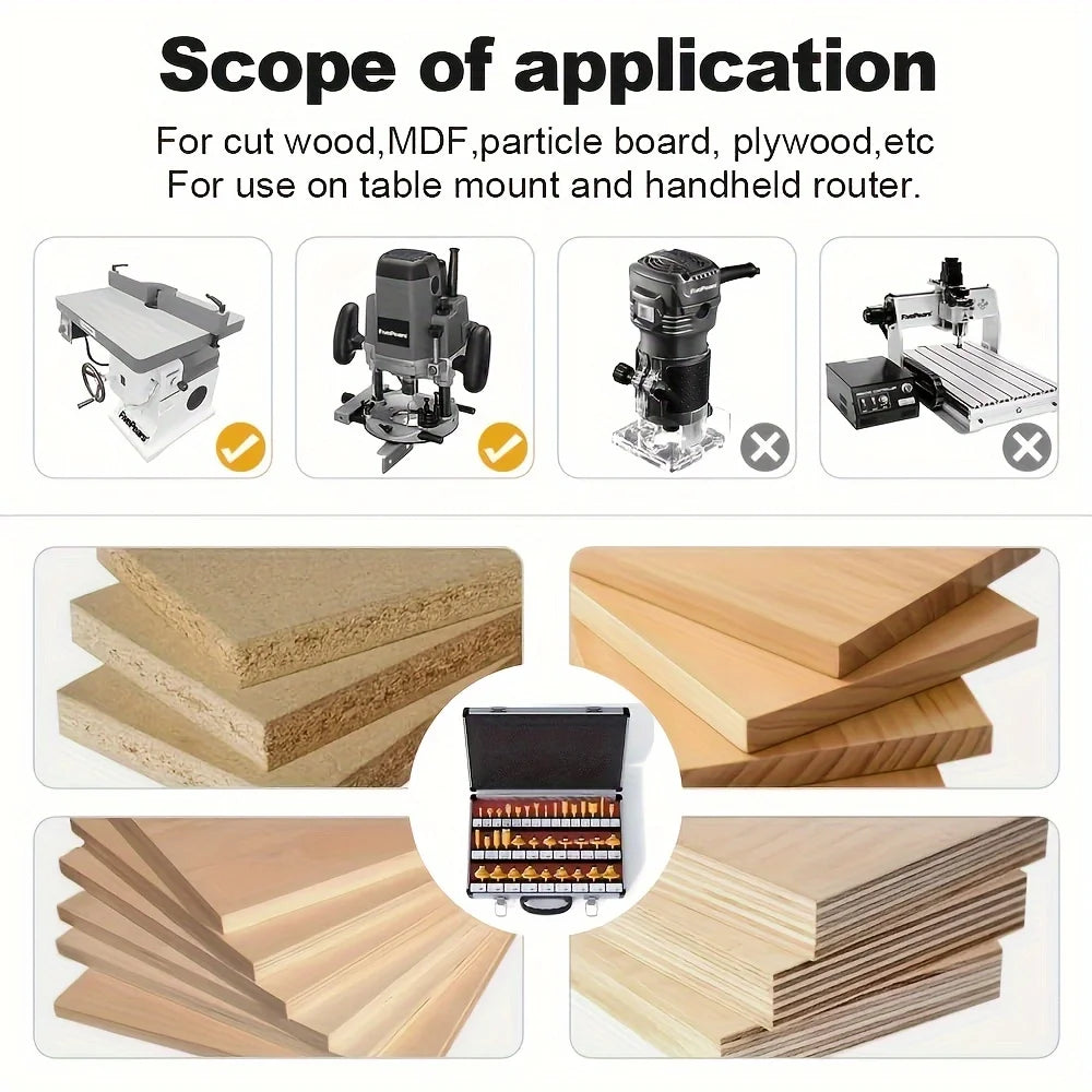 35 Pieces Set Carbide Tipped Router Bits 1/4 Inch Shanks Premium Woodworking Router Bit Set