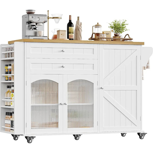 MKDK Rolling Kitchen Island with Storage and Drop Leaf Countertop