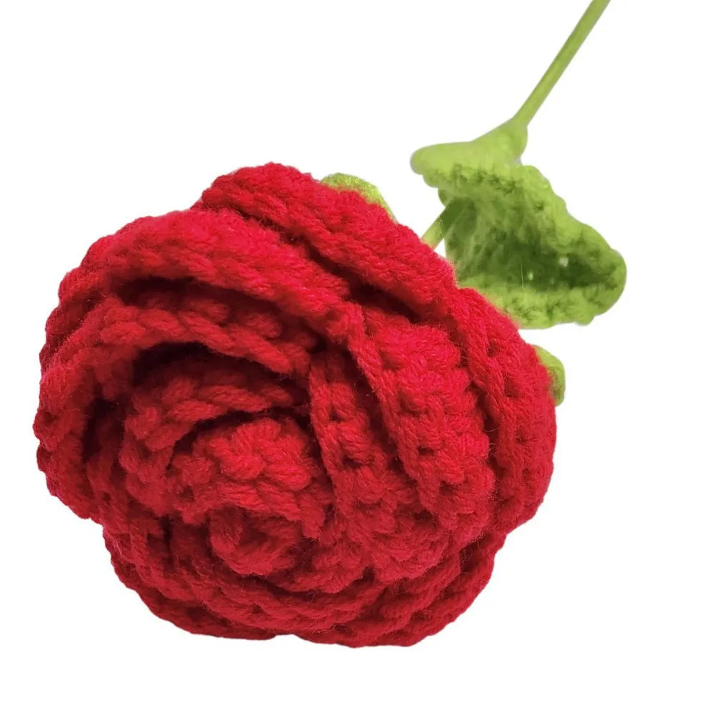 6 Pieces Multi Color DIY Knitting Rose Flower Bouquet Hand Knitted Fake Flowers Crochet Floral Arrangement