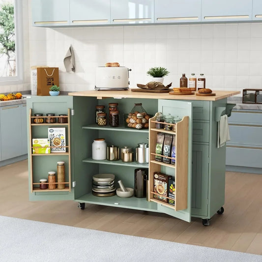 ANGDUO Modern Rolling Kitchen Island with Storage and Drop-Leaf