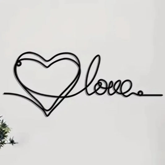 Sleek Iron Heart Wall Decor Love Line Art Pendant Modern Living Room Hanging Easy Mount