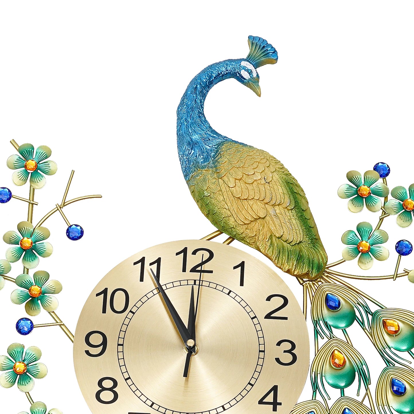 Luxury Peacock Wall Clock Metal 3D Art 8.26 Inch Decor