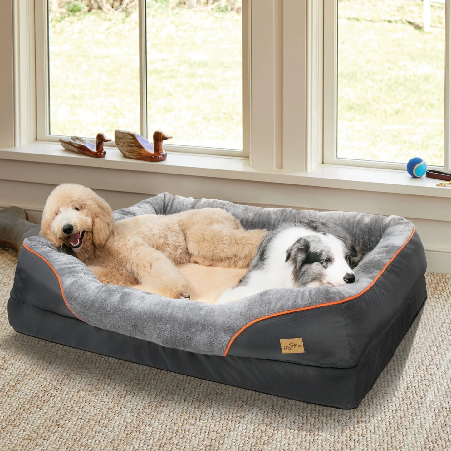 BINGOPAWCN Large Dog Bed Soft Warm Fleece Removable Cover