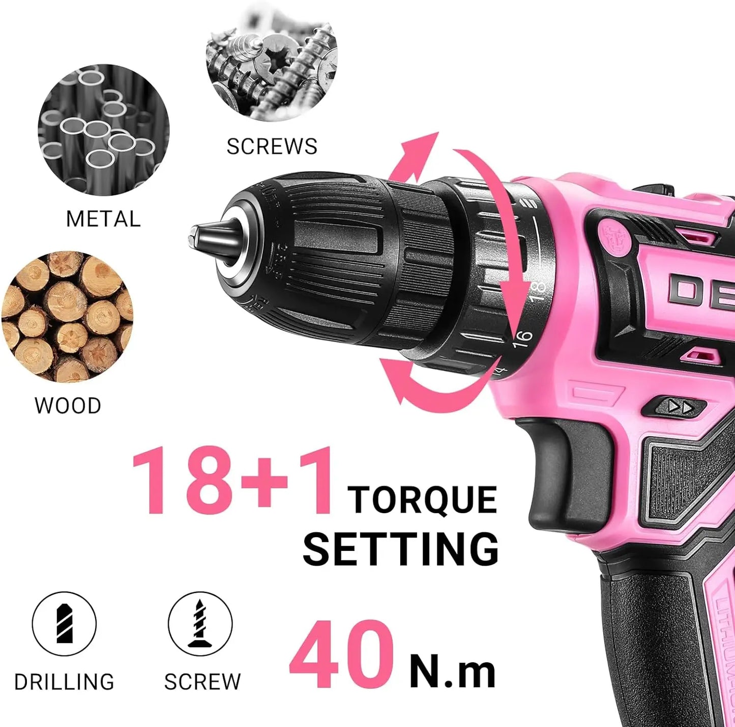Power Drill Cordless: Pink Cordless Drill 20V