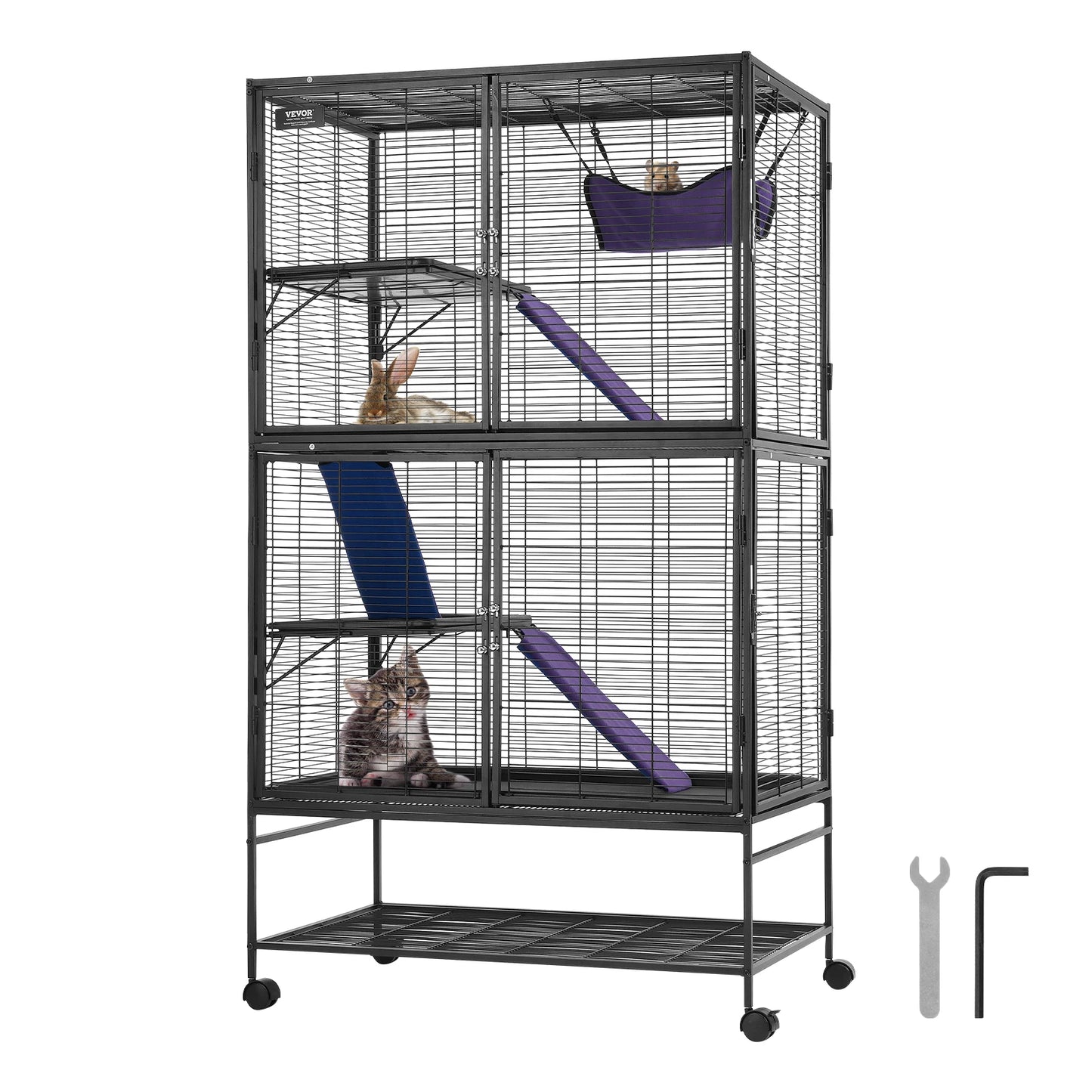VEVOR 4-Tier Rolling Metal Ferret Cage for Small Animals