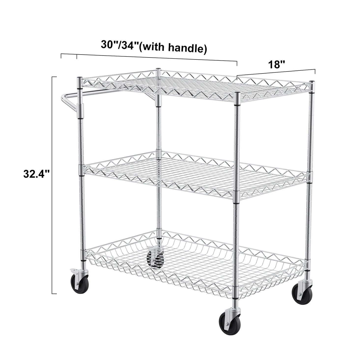 SucceBuy 3-Tier Rolling Utility Cart Metal Storage Shelving Unit