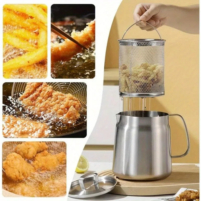 Oil Filter Pot with Strainer Deep Fryer Basket