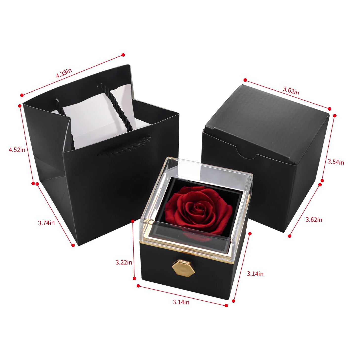 Rotating Eternal Flower Jewelry Box with I Love You Necklace Set in 100 Languages for Birthday Valentine's Day and Mother's Day Gift