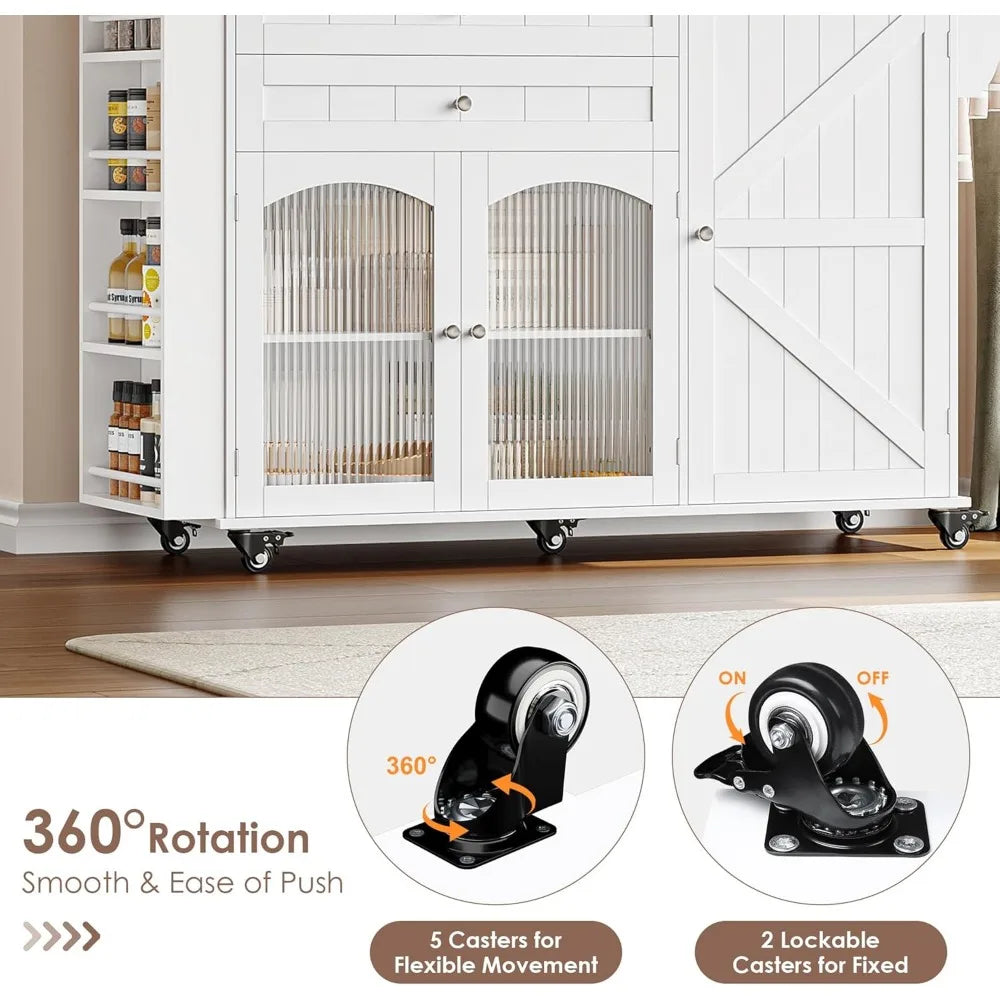 MKDK Rolling Kitchen Island with Storage and Drop Leaf Countertop