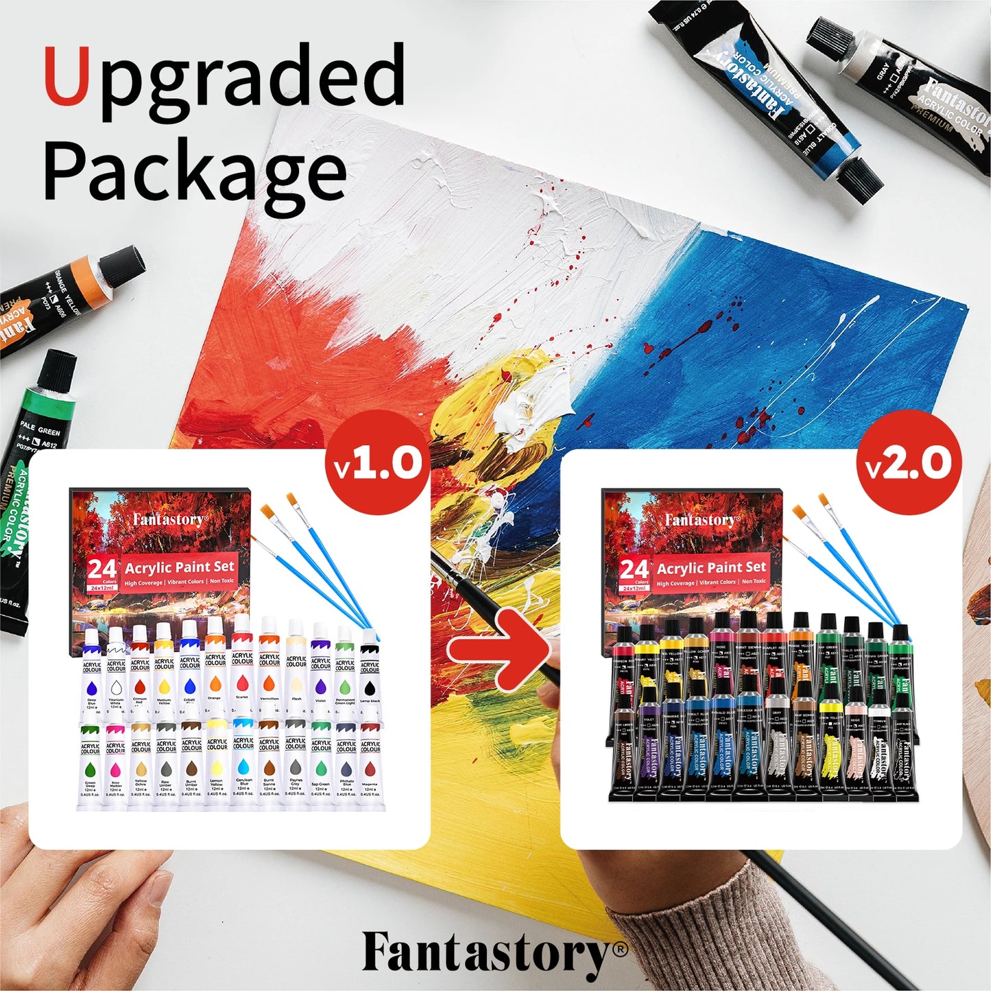 12ML 24 Colors Acrylic Paint Set with 3 Brushes for Adults