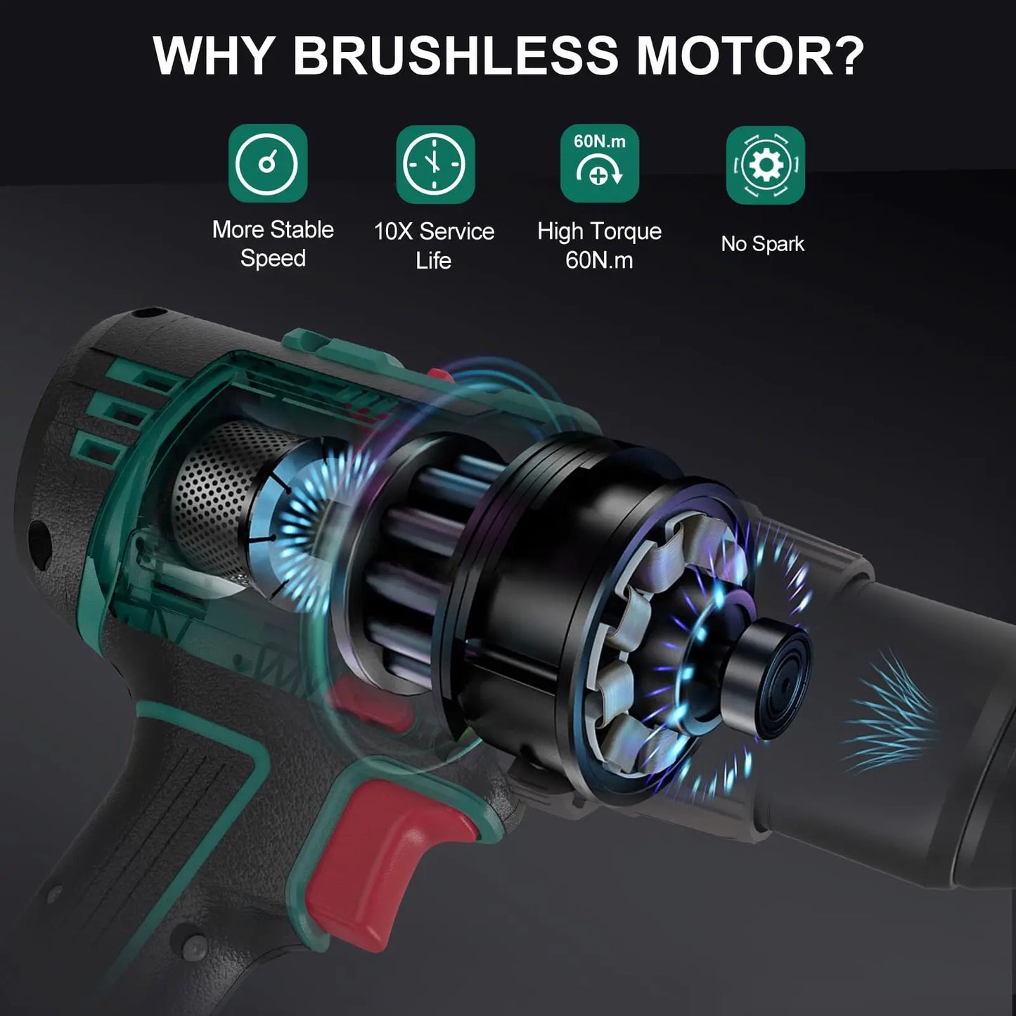 HYCHIKA 20V Cordless Electric Drill Brushless 2.0 AH Battery with Fast Charger 20pcs Drill Bits Electric Screwdriver Power Tools