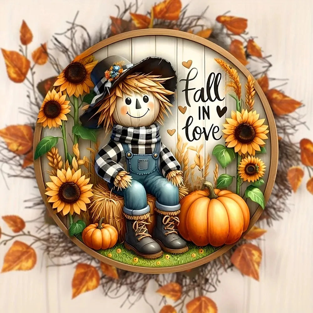 Charming Scarecrow Fall Harvest Tin Painting Home Decor Sign
