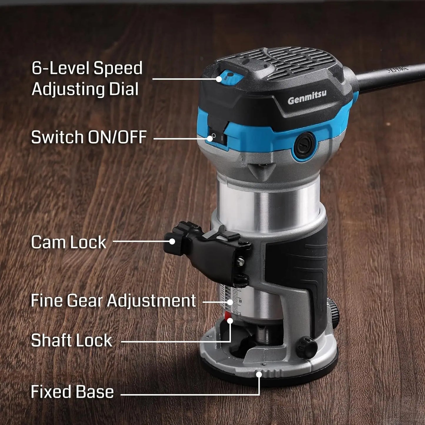 Genmitsu 1.25 HP 65mm Diameter Palm Trimmer Router Compact Wood Router Tool With Fixed Base
