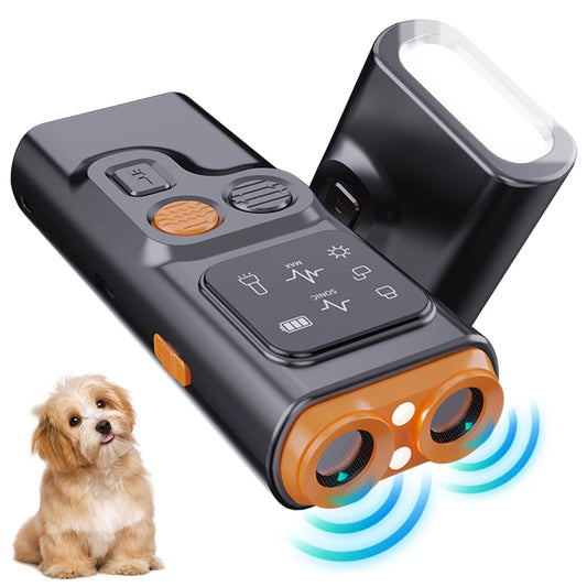 Ultrasonic Dog Bark Deterrent Device with LED Flashlight Rechargeable Anti-Barking Device Dog Chaser for Indoor Outdoor Use