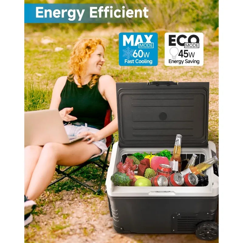 Car Fridge Portable 12 Volt Refrigerator 53 Quart Electric Cooler with 12 24V DC and 110 240V AC Cooler with Wheels -4 to 68 Fahrenheit