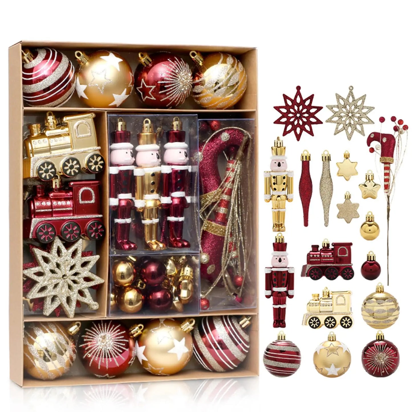 50 Pieces Christmas Ball Ornaments Set for Tree Decorations in Champagne Blue Black and Wine Red