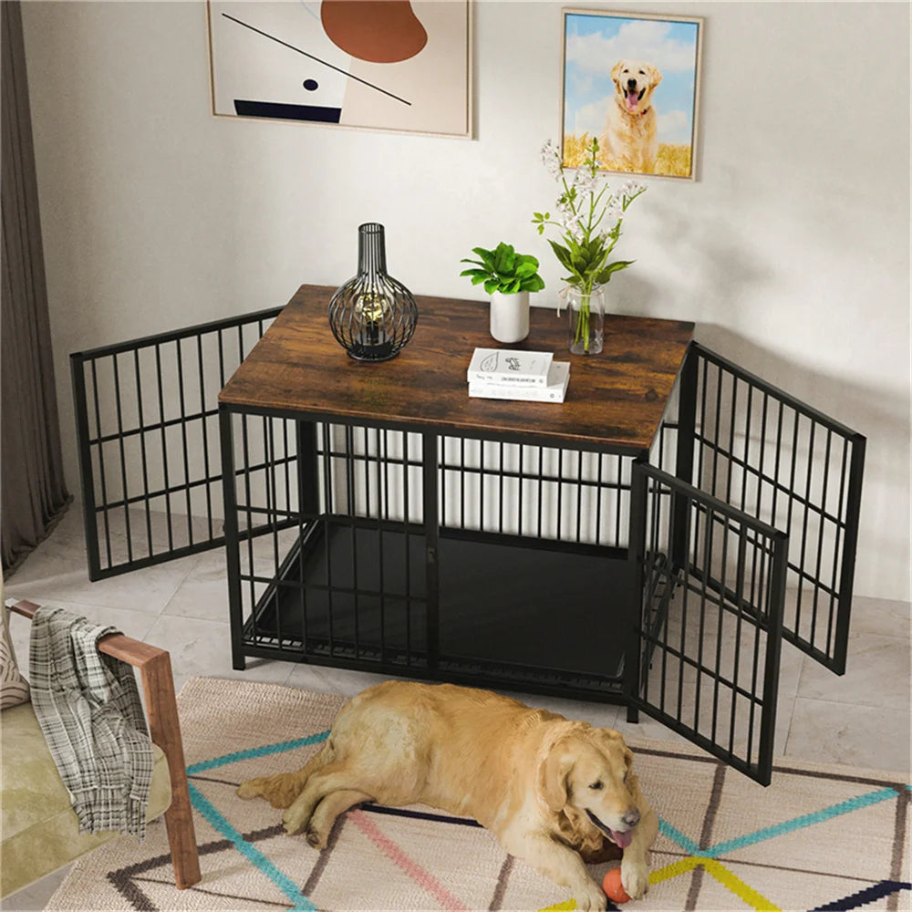 BORWARTH Wooden Dog Crate End Table With Lattice Doors