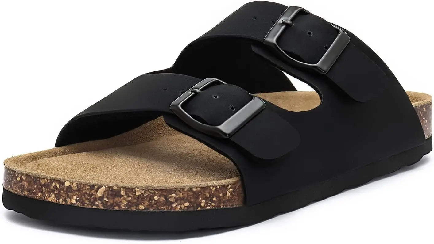 Women's Adjustable Cork Footbed Slide Sandals with Arch Support