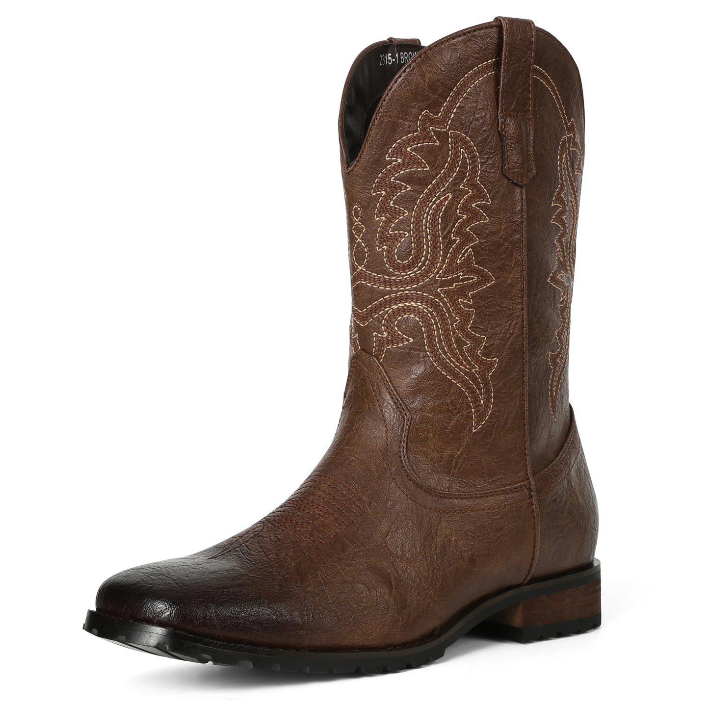DoraTasia Plus Size 12.5 Retro Square Toe Neutral Cowboy Boots Luxury Embroidered Western Pull-On Boots