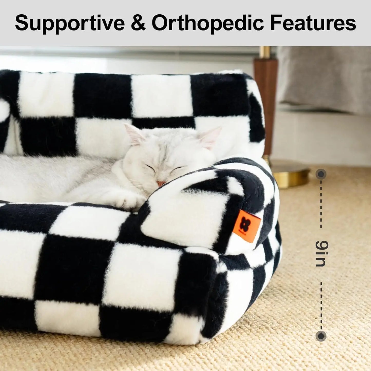Mewoofun Pet Couch Bed 26x19x13 Inch Washable Cat Bed for Medium Small Dogs and Cats Up to 25 Pounds Fluffy Black and White Couch