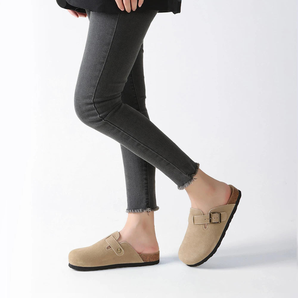 Women's Suede Clogs Shoes Adjustable Buckle Slip On Slippers