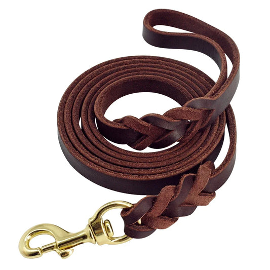 Genuine Leather Braided Dog Leash for Medium and Large Dogs