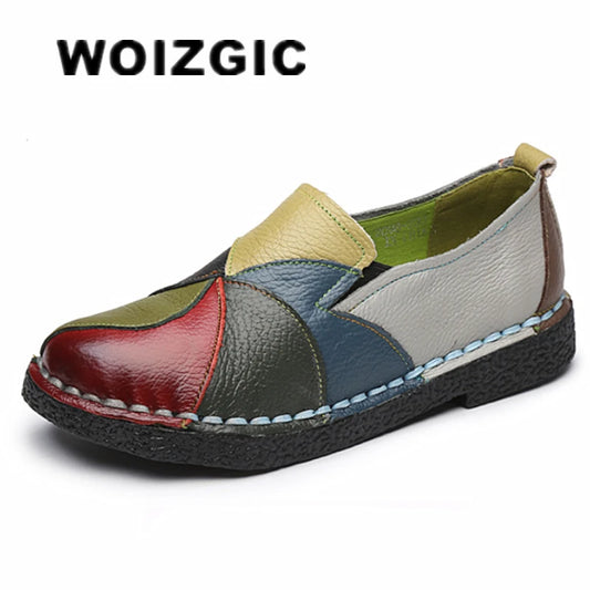WOIZGIC Women's Genuine Leather Loafers Flats Non Slip in Mixed Colorful Plus Size 42