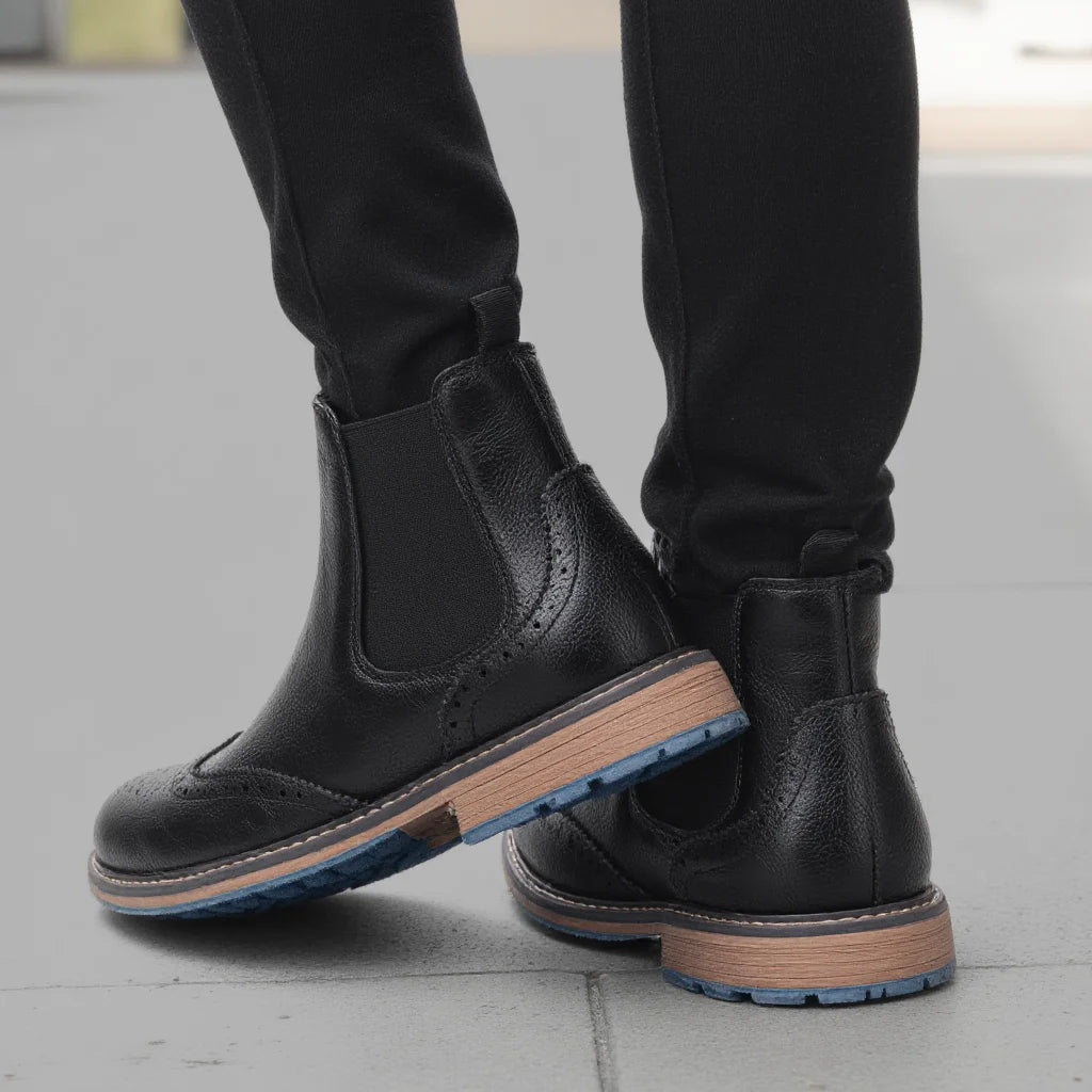 Brogue Men Chelsea Boots 2025 American Style Comfortable Leather Ankle Boots